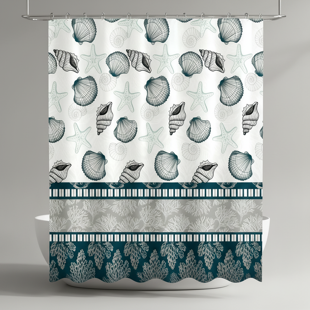 Fabric Shower Curtain with Plastic Hooks – Bathroom, Home Décor