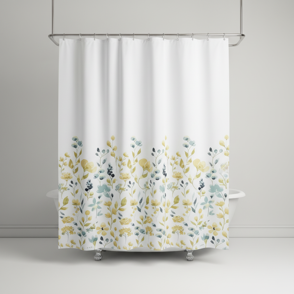 Fabric Shower Curtain with Plastic Hooks – Bathroom, Home Décor