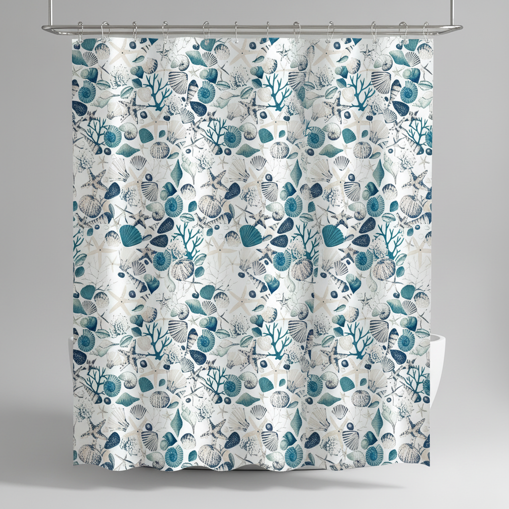 Fabric Shower Curtain with Plastic Hooks – Bathroom, Home Décor