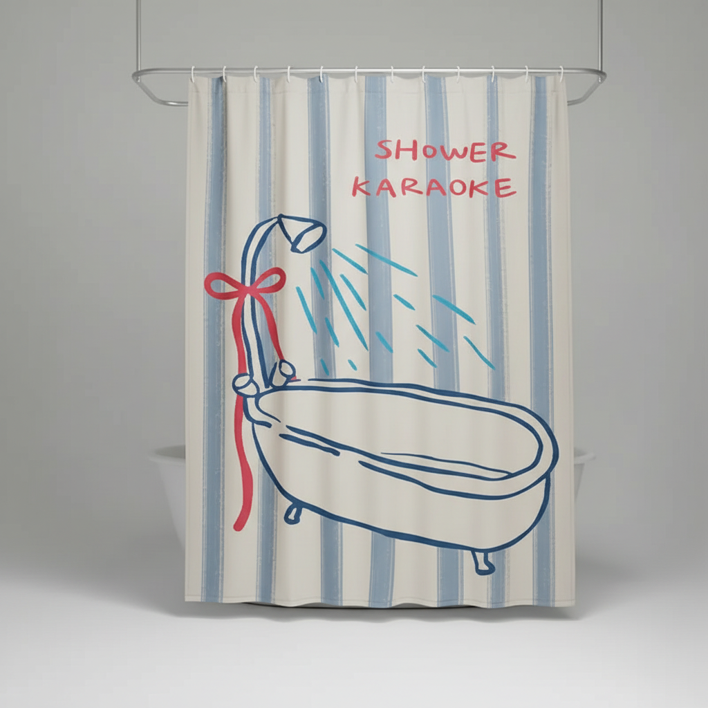 Korean Shower Curtain - Fabric, Water-Resistant – Bathroom, Home Decor