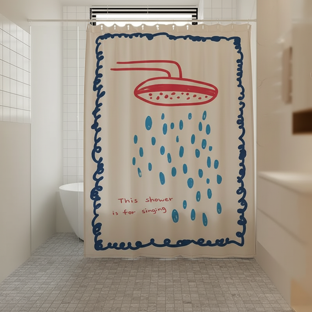 Korean Shower Curtain - Fabric, Water-Resistant – Bathroom, Home Decor