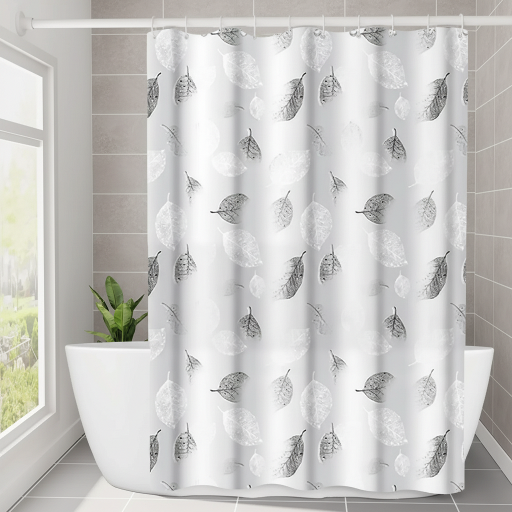 Light Shower Curtain with Hooks - Waterproof, Stylish Design – Bathroom, Home Decor