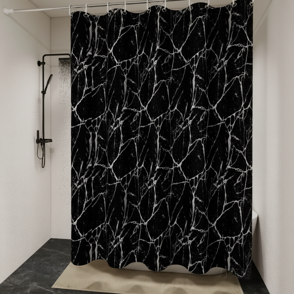 Marble Effect Shower Curtain – Bathroom Decor, Easy Clean