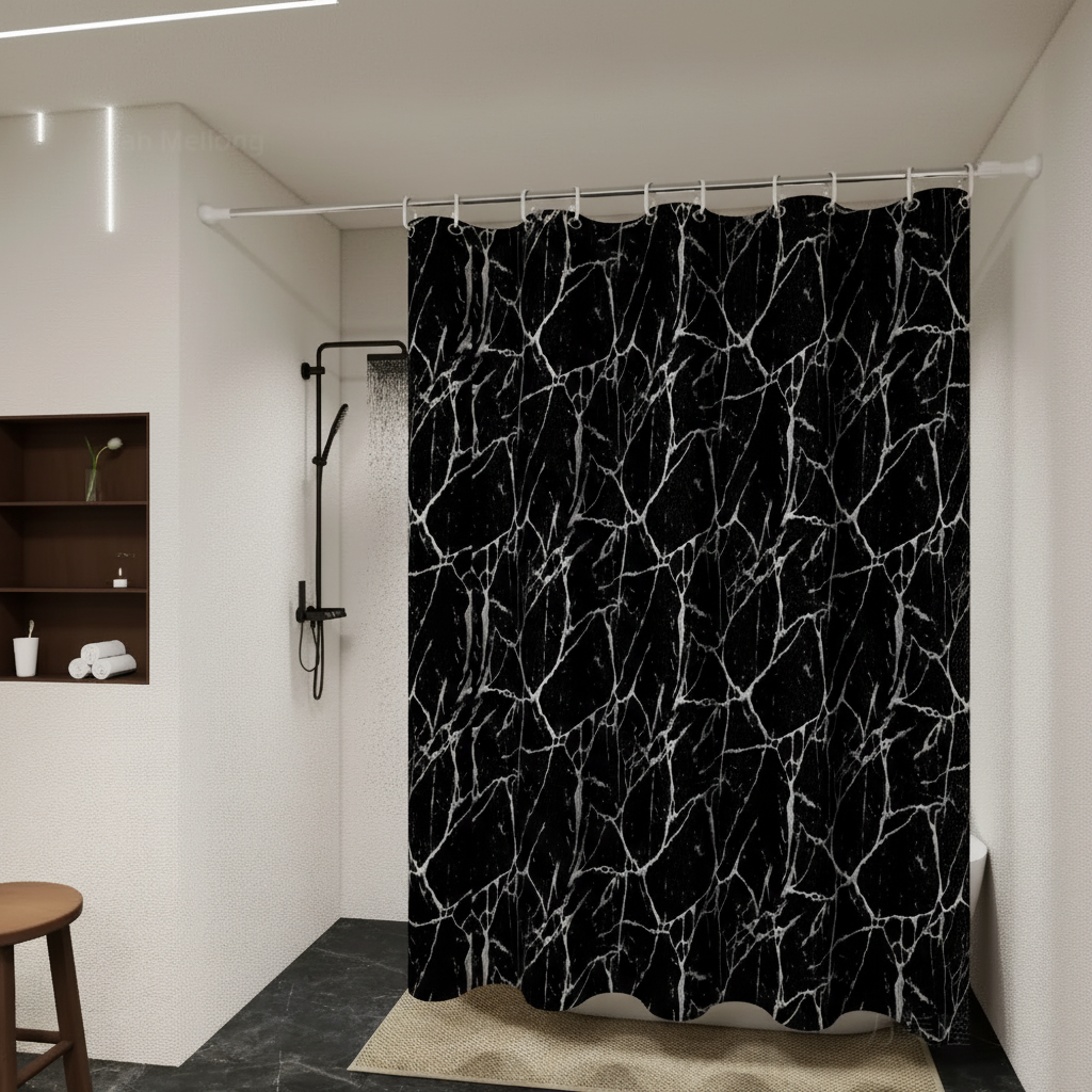 Marble Effect Shower Curtain – Bathroom Decor, Easy Clean