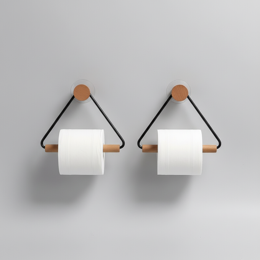 Minimalist Metal Wooden Holder Set – Bathroom Organization, Home Decor