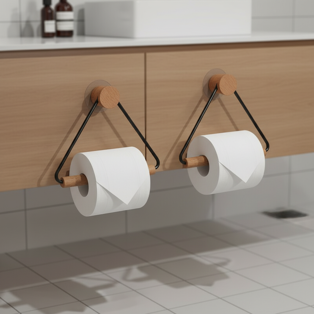 Minimalist Metal Wooden Holder Set – Bathroom Organization, Home Decor