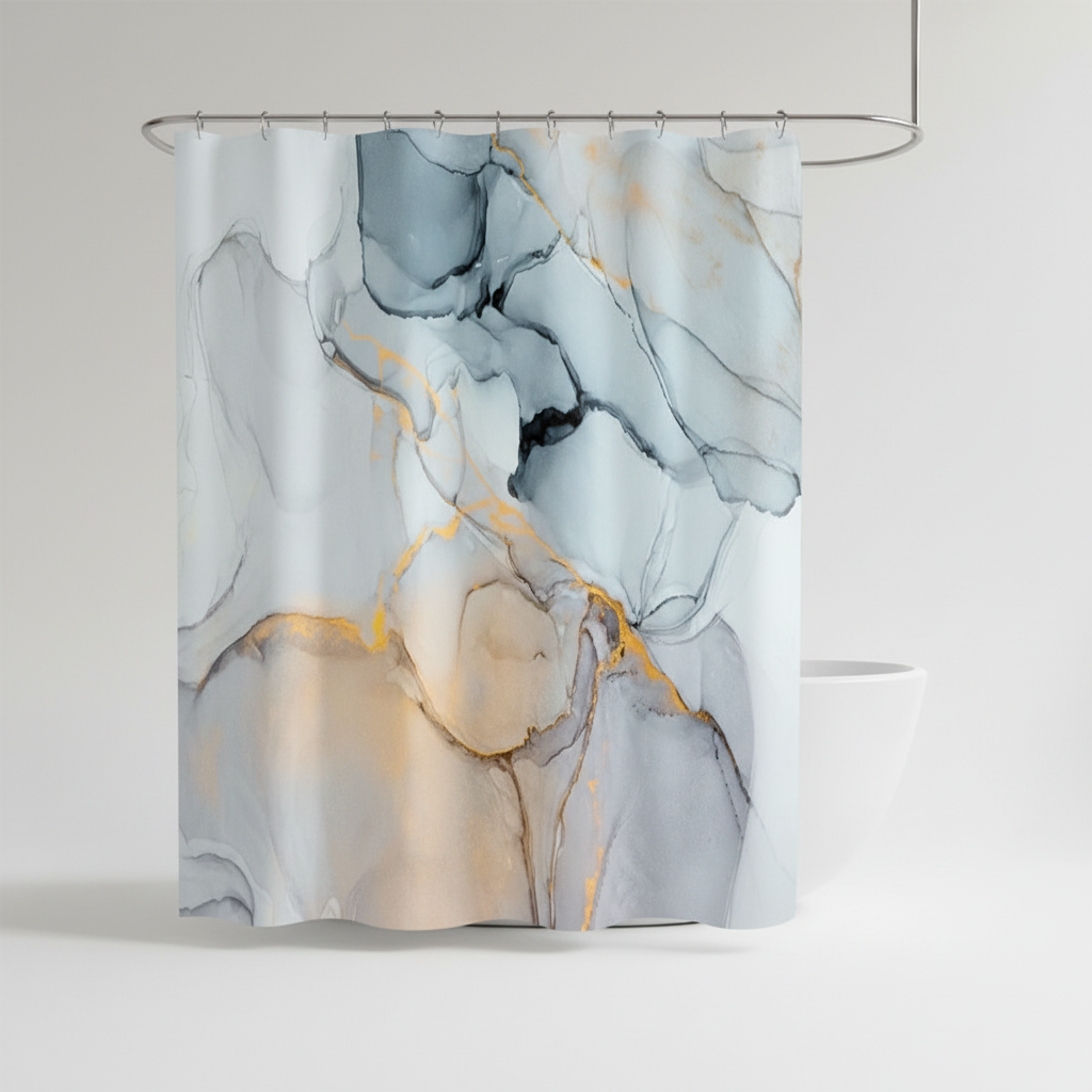 Modern Marbled Shower Curtain – Stylish Bathroom Decor, Home Upgrade