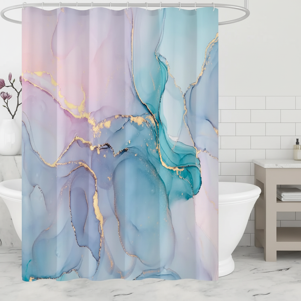 Modern Marbled Shower Curtain – Stylish Bathroom Decor, Home Upgrade