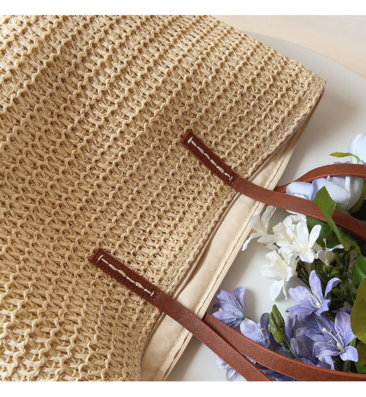 Rattan Woven Bag with Leather Straps – Beach, Everyday Use