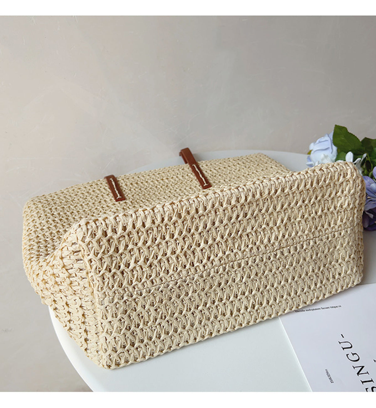 Rattan Woven Bag with Leather Straps – Beach, Everyday Use