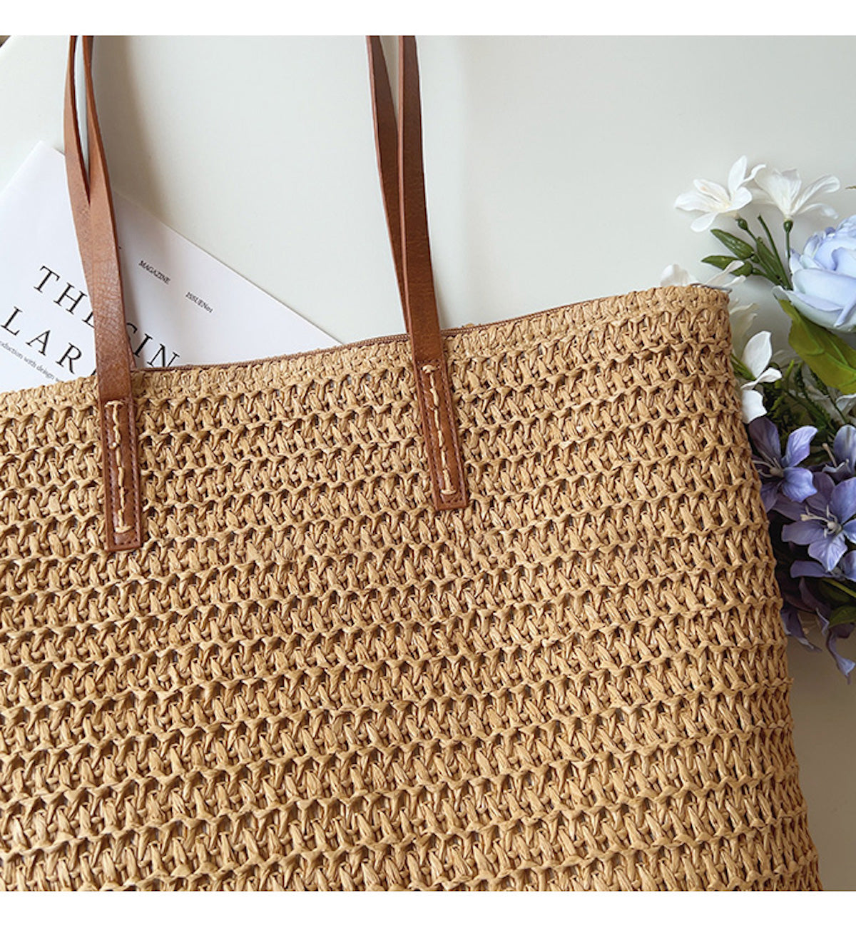 Rattan Woven Bag with Leather Straps – Beach, Everyday Use