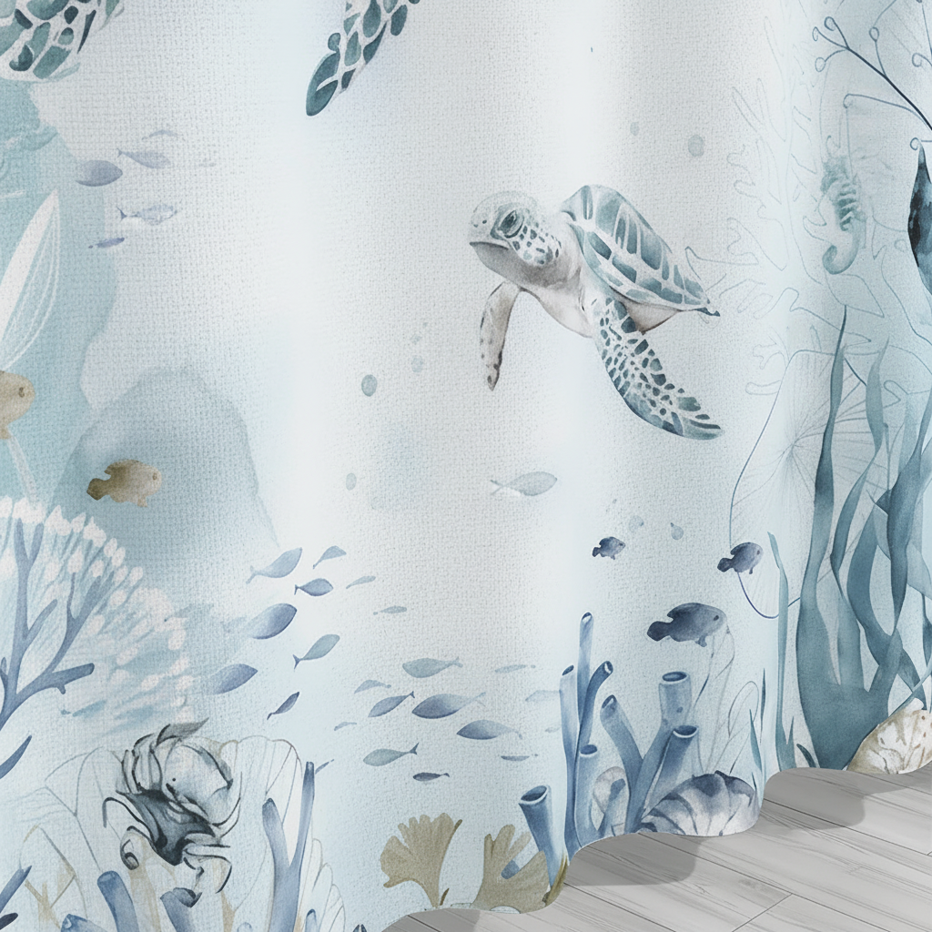 Sea-Themed Shower Curtain – Coastal Decor for Bathroom, Home Styling