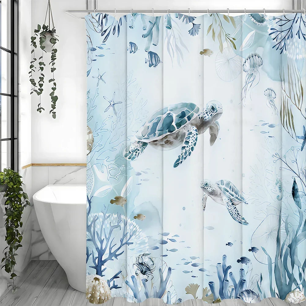 Sea-Themed Shower Curtain – Coastal Decor for Bathroom, Home Styling