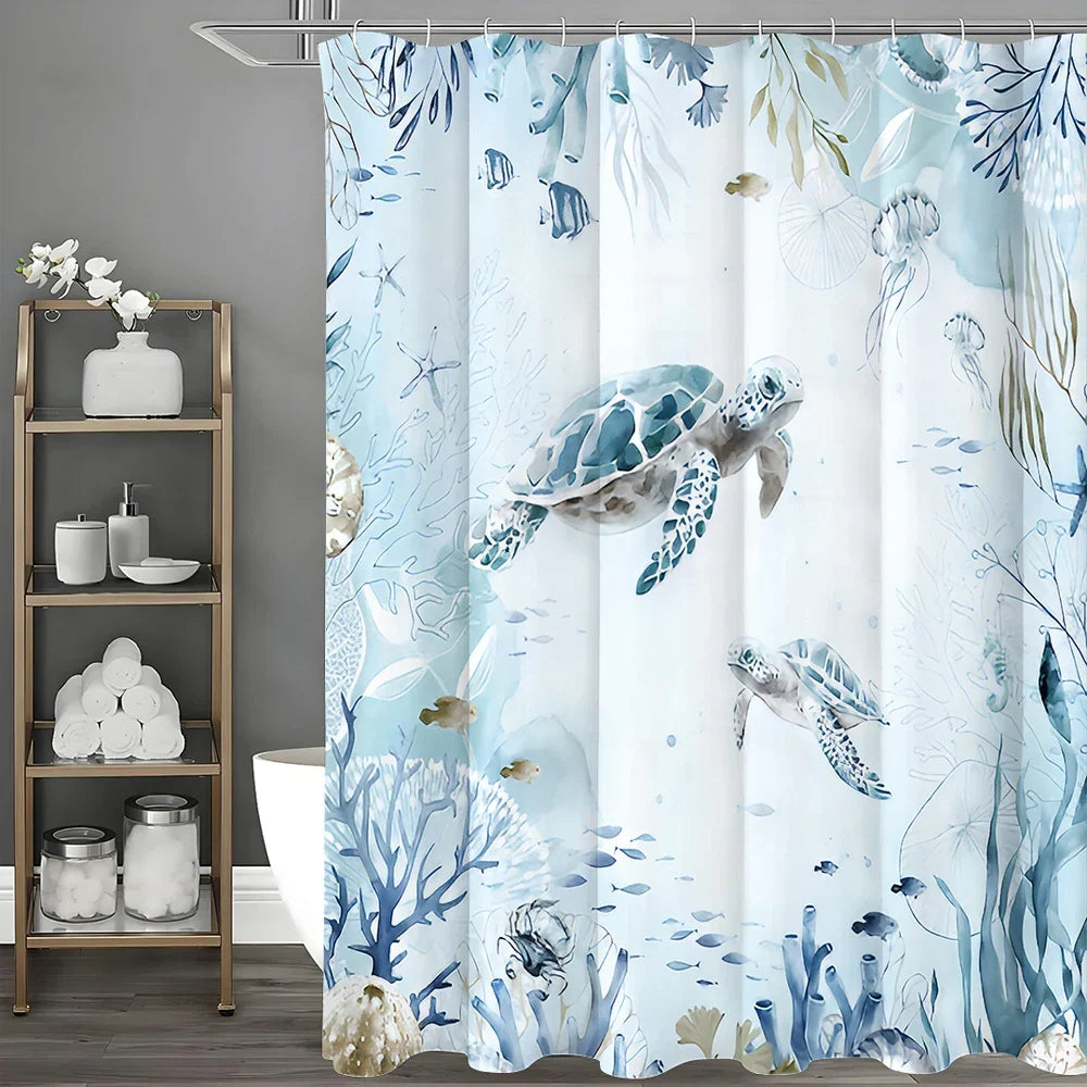 Sea-Themed Shower Curtain – Coastal Decor for Bathroom, Home Styling
