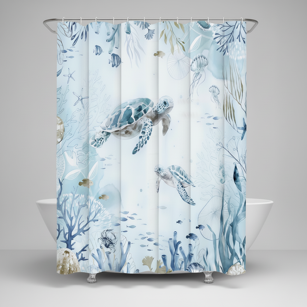Sea-Themed Shower Curtain – Coastal Decor for Bathroom, Home Styling