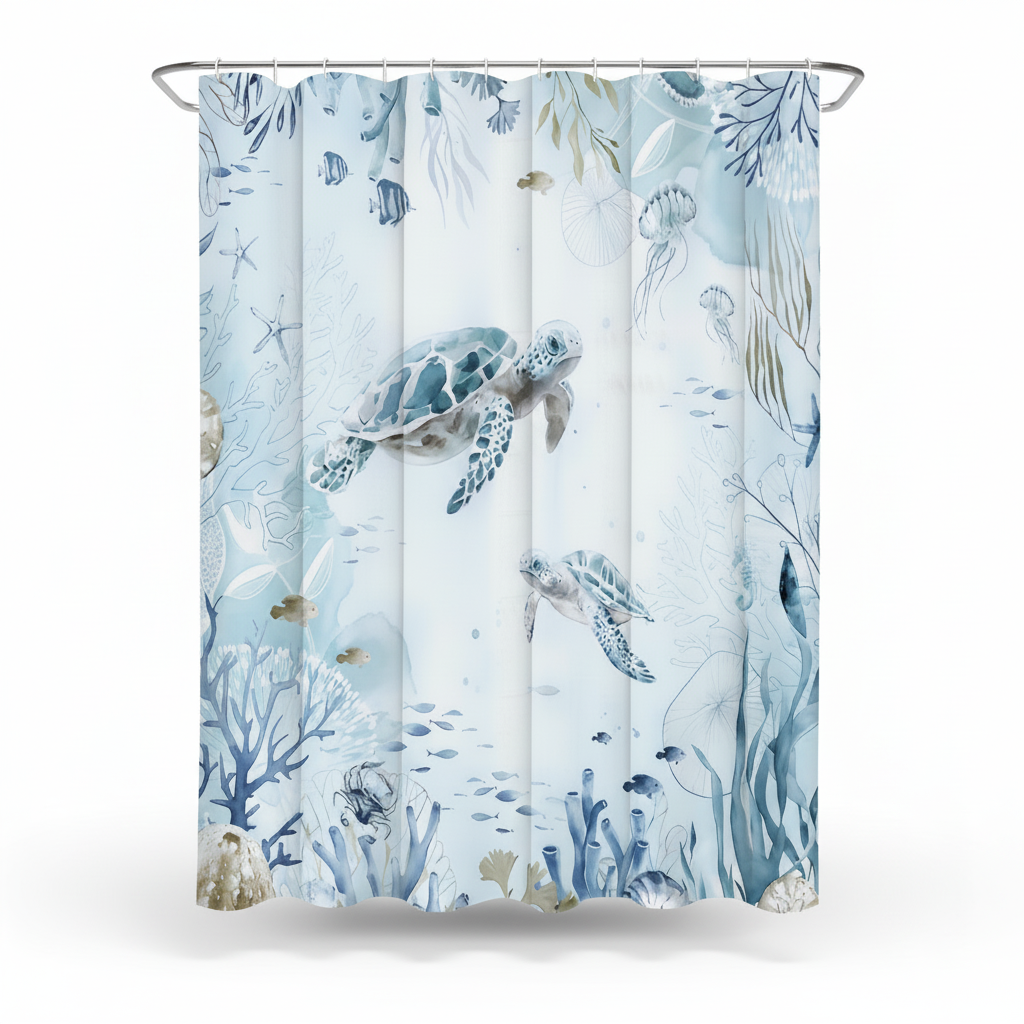 Sea-Themed Shower Curtain – Coastal Decor for Bathroom, Home Styling