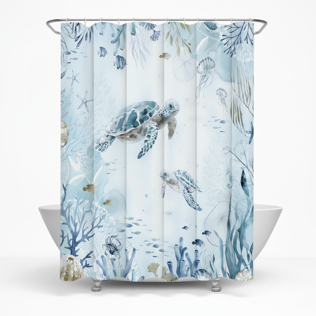 Sea-Themed Shower Curtain – Coastal Decor for Bathroom, Home Styling