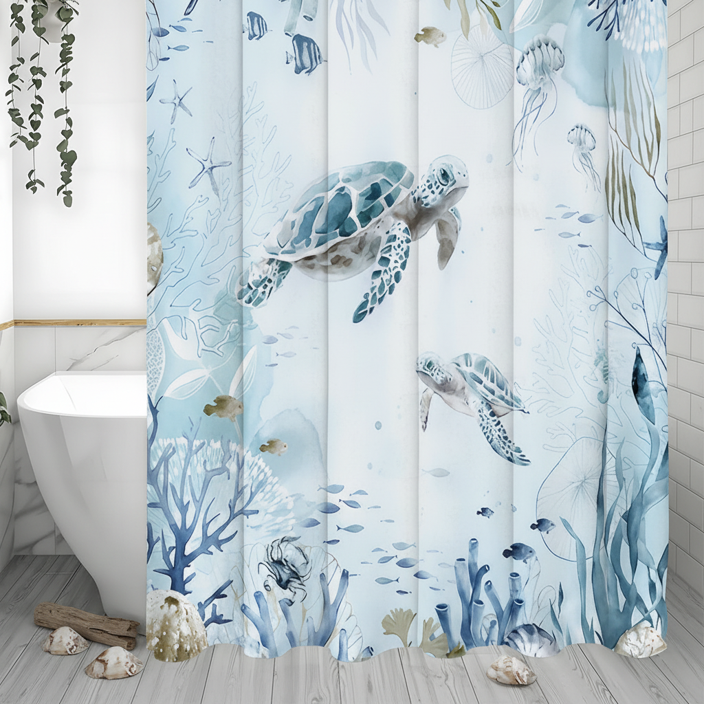 Sea-Themed Shower Curtain – Coastal Decor for Bathroom, Home Styling