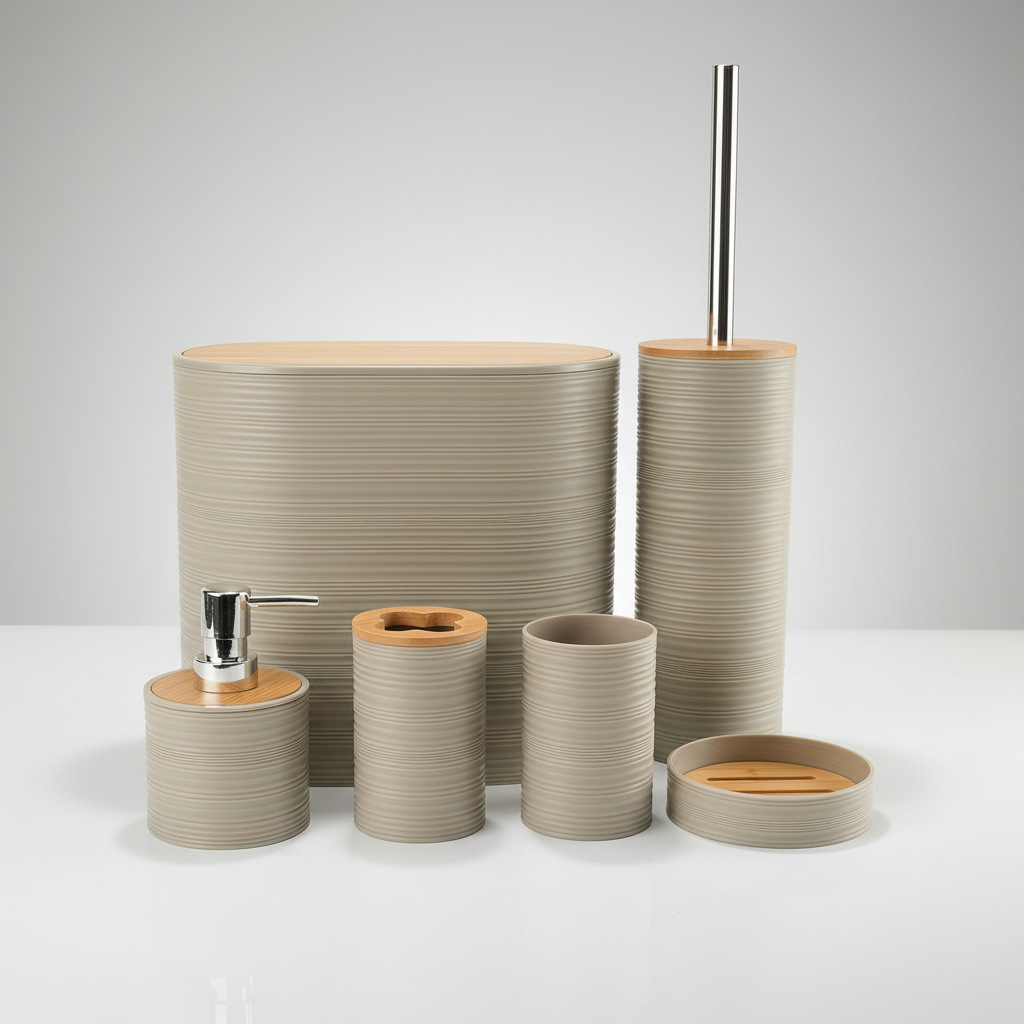 Six-Piece Bathroom Accessory Set – Modern Design, Home Organization