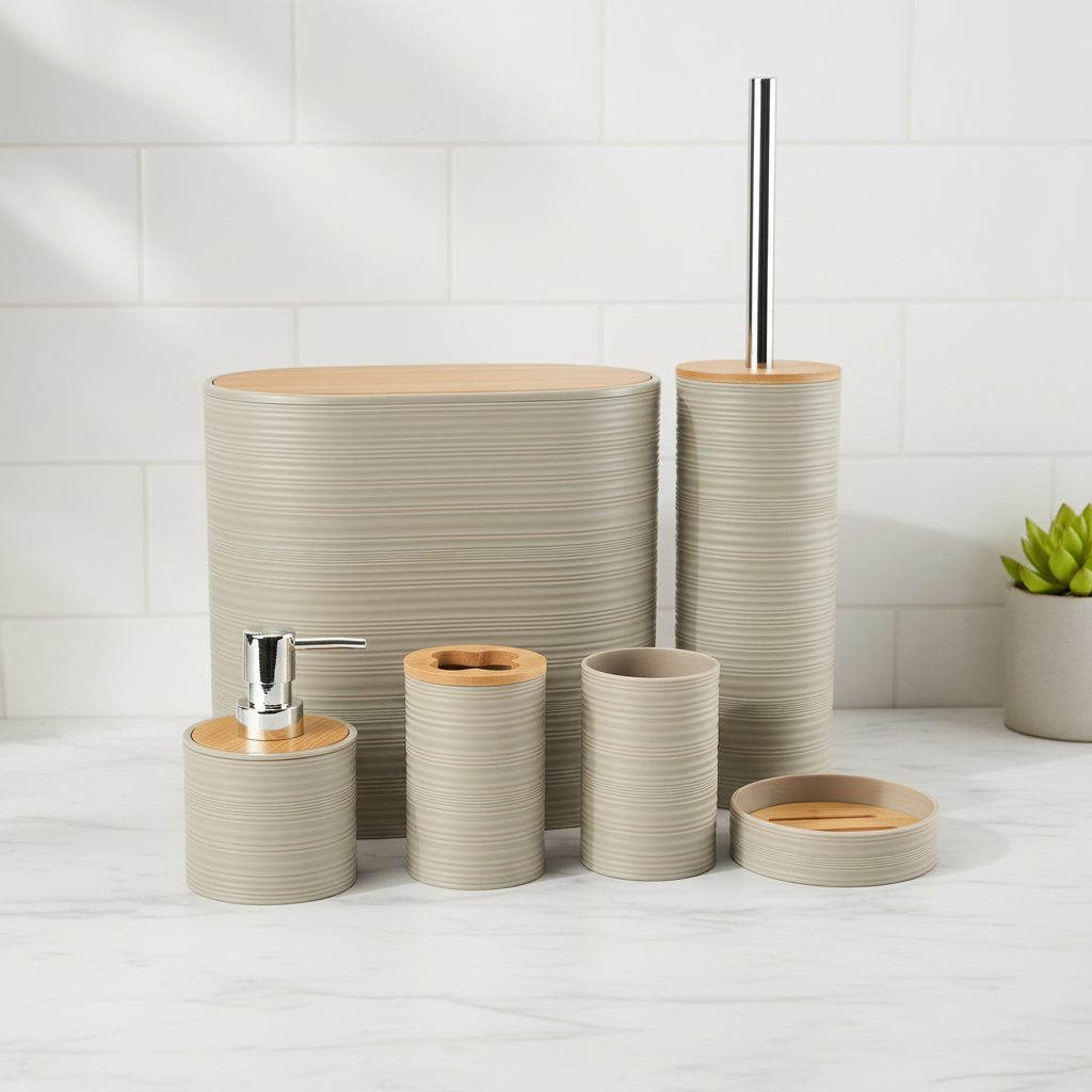 Six-Piece Bathroom Accessory Set – Modern Design, Home Organization