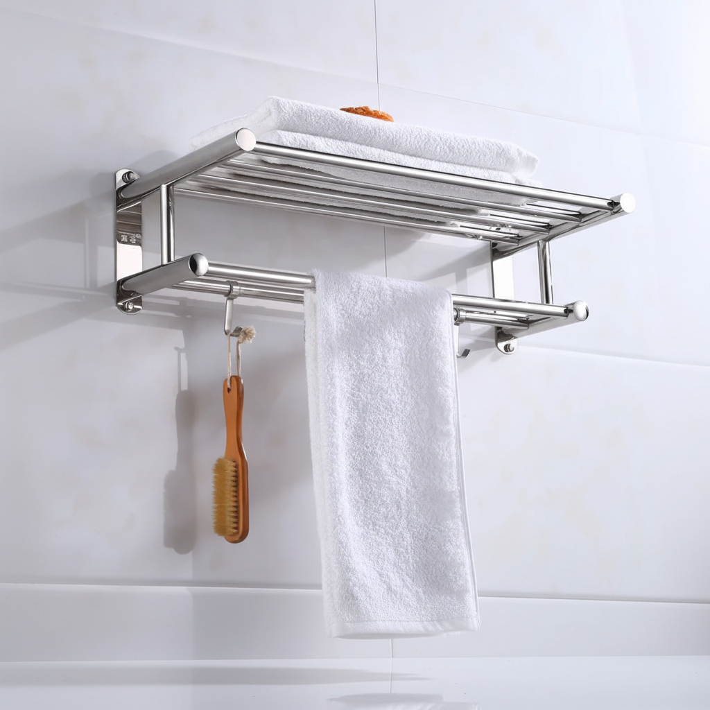 Wall-Mounted Stainless Steel Towel Holder – Space-Saving, Home Organization