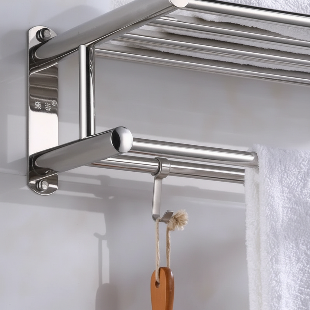 Wall-Mounted Stainless Steel Towel Holder – Space-Saving, Home Organization