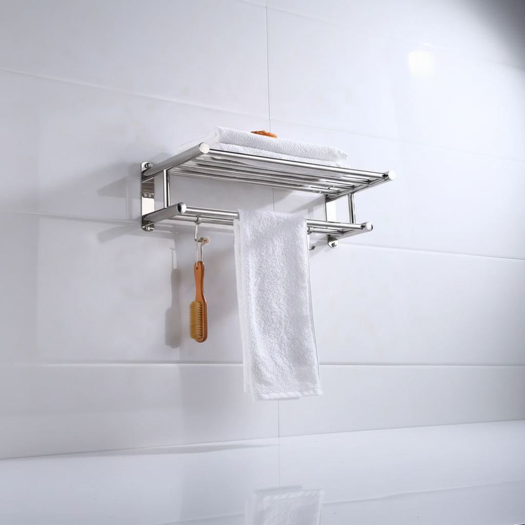 Wall-Mounted Stainless Steel Towel Holder – Space-Saving, Home Organization