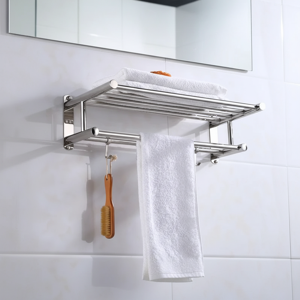 Wall-Mounted Stainless Steel Towel Holder – Space-Saving, Home Organization