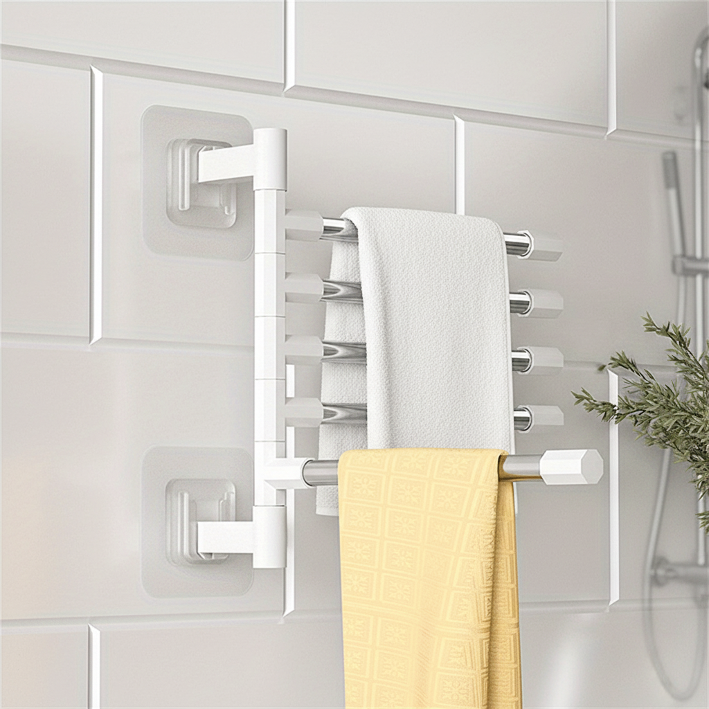 Wall-Mounted Swivel Towel Holder – Space-Saving, Bathroom Organization