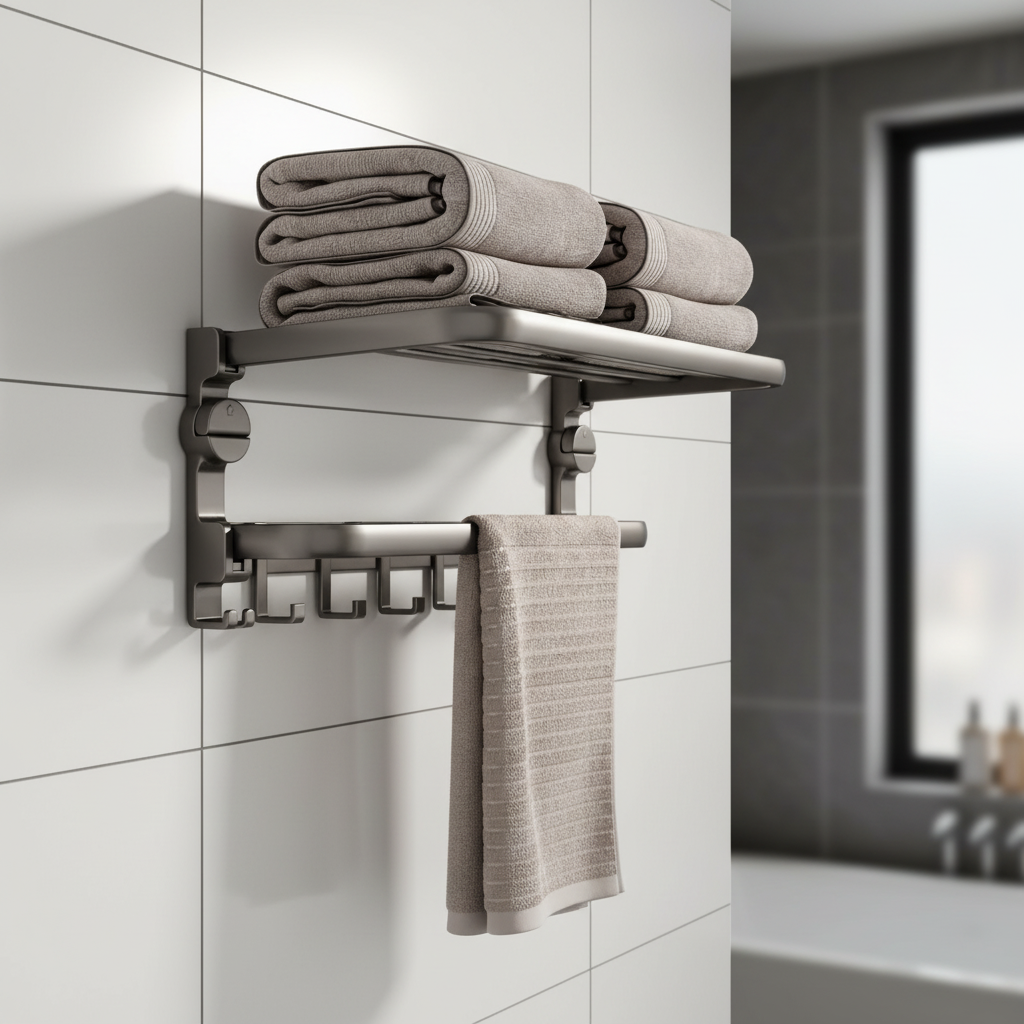 Wall-Mounted Towel Shelf – Space-Saving, Home Organization