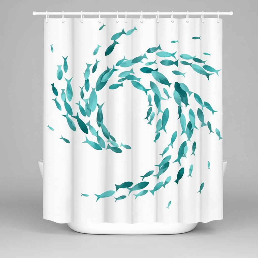 Washable Shower Curtain with Hooks - Fabric, Turquoise – Bathroom, Home Decor