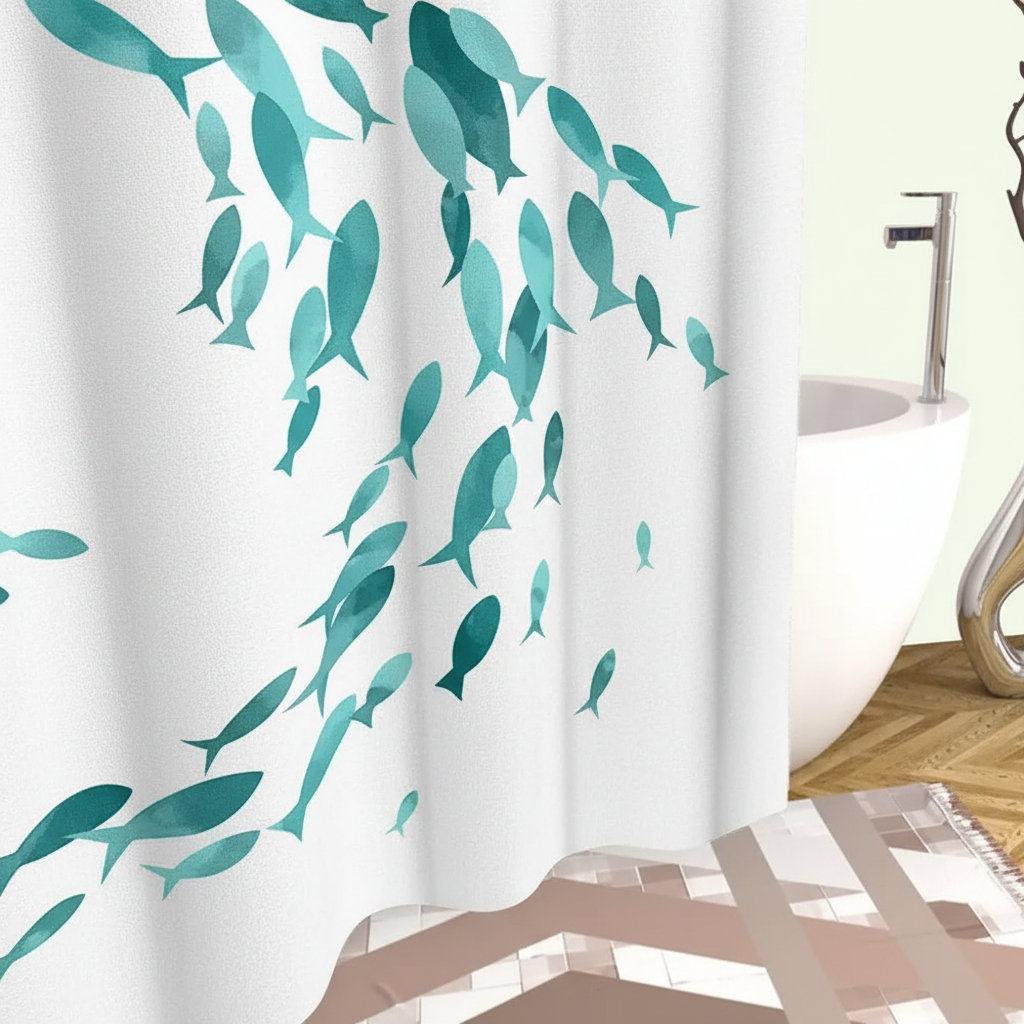 Washable Shower Curtain with Hooks - Fabric, Turquoise – Bathroom, Home Decor