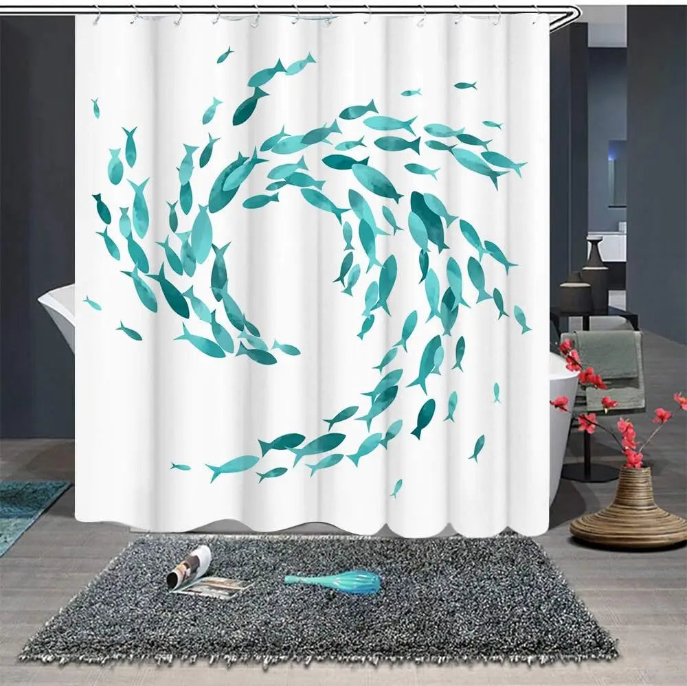 Washable Shower Curtain with Hooks - Fabric, Turquoise – Bathroom, Home Decor