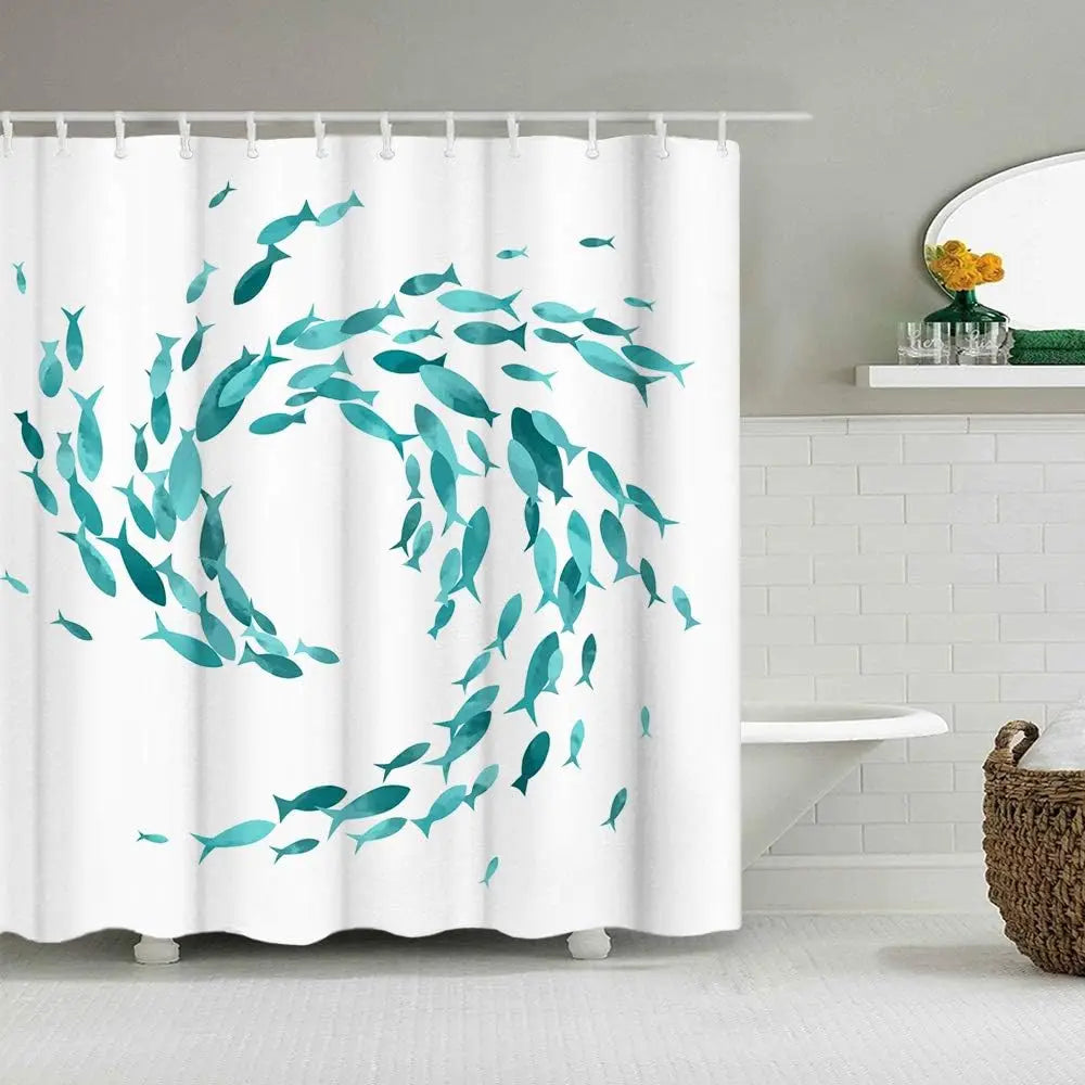 Washable Shower Curtain with Hooks - Fabric, Turquoise – Bathroom, Home Decor