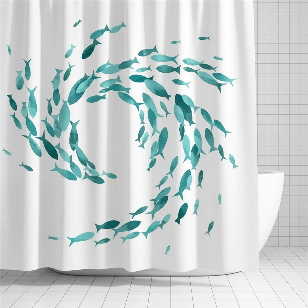 Washable Shower Curtain with Hooks - Fabric, Turquoise – Bathroom, Home Decor